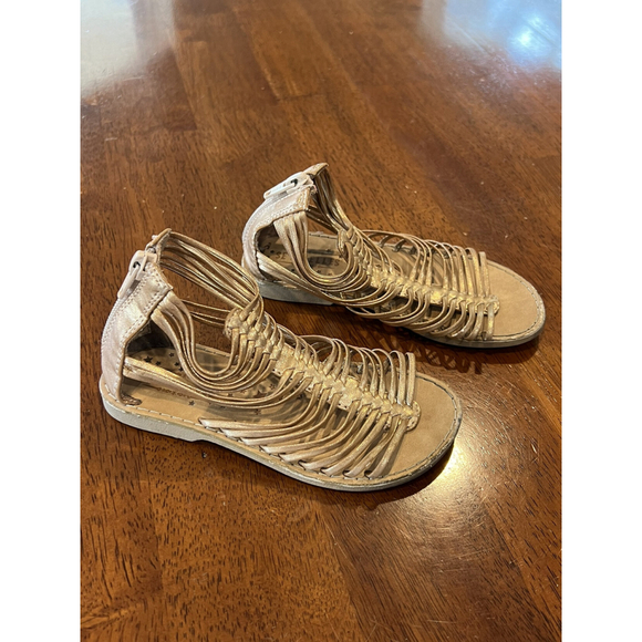 Gladiator‎ Sandals Strappy Metallic Gold Back Zipper Closure Size 10 - Picture 3 of 8
